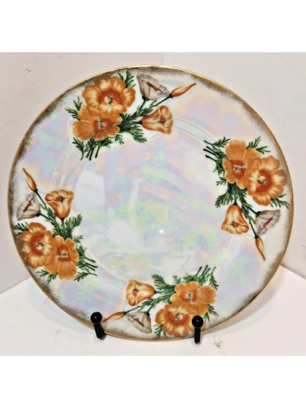 Vtg Ucagco Lustreware Flower of the Month August Poppy 8" Salad Plate Japan